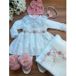 Saída Gigi com Bordado à mão - Bran/Rosa