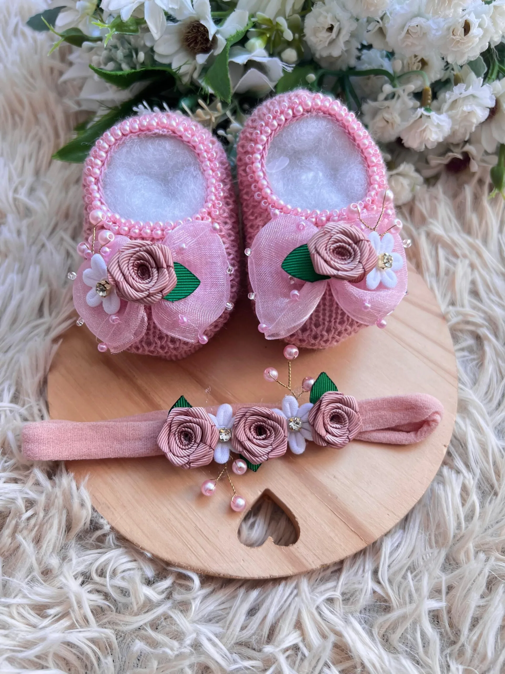 Sapatinho e Faixinha Flora – Rosê