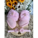 Botinha e Faixinha Rosa Bebê
