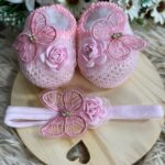 Sapatinho e Faixinha Taís - Rosa Bebê