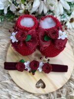 Sapatinho e Faixinha Flora - Vermelho