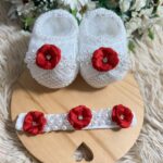 Sapatinho e Faixinha Fabi - Branco com Vermelho