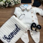 Saída Théo - Branca " Personalizada azul marinho "